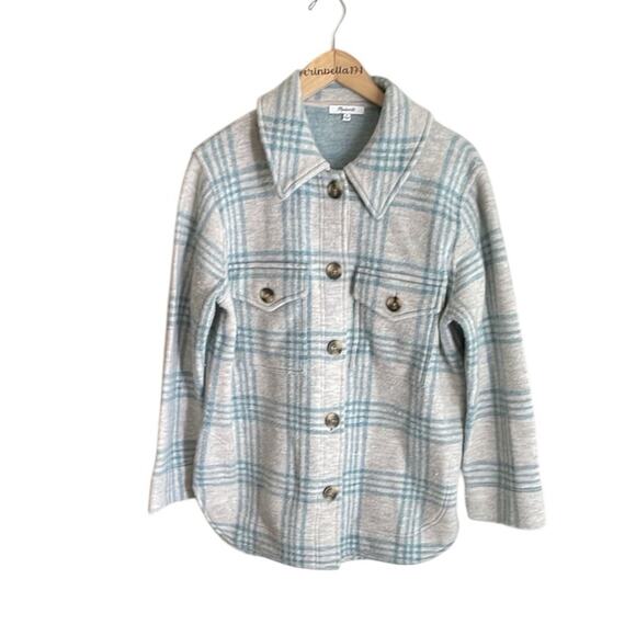 Madewell Boiled Wool Shirt-Jacket in Plaid Heather Lagoon - Picture 2 of 16